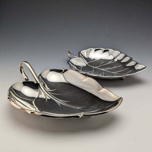 British Vintage Silver Plate Leaf Shaped Dish Pair